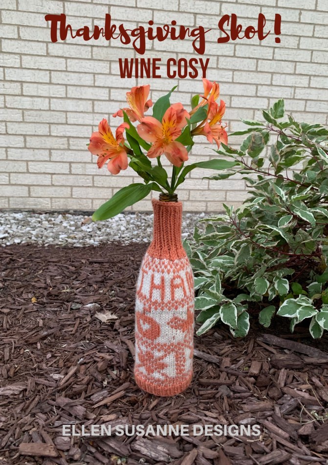 thanksgiving themed wine cosy with turkeys and pumpkins
